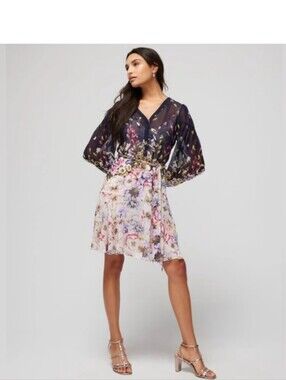 White House Black Market Navy & Pastel Floral Wrap Dress